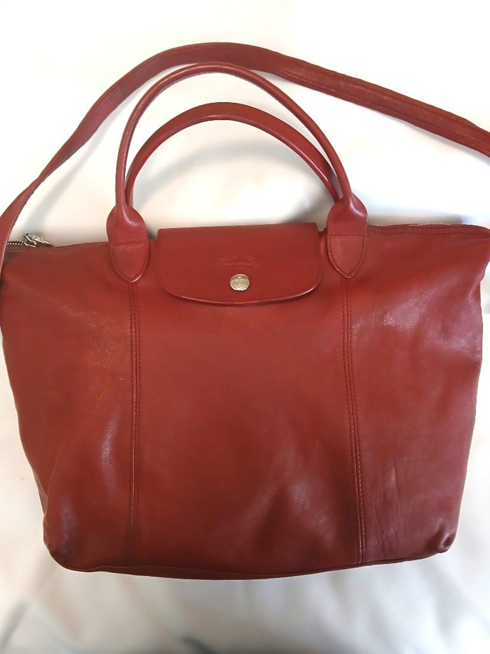 Longchamp red leather crossbody bag